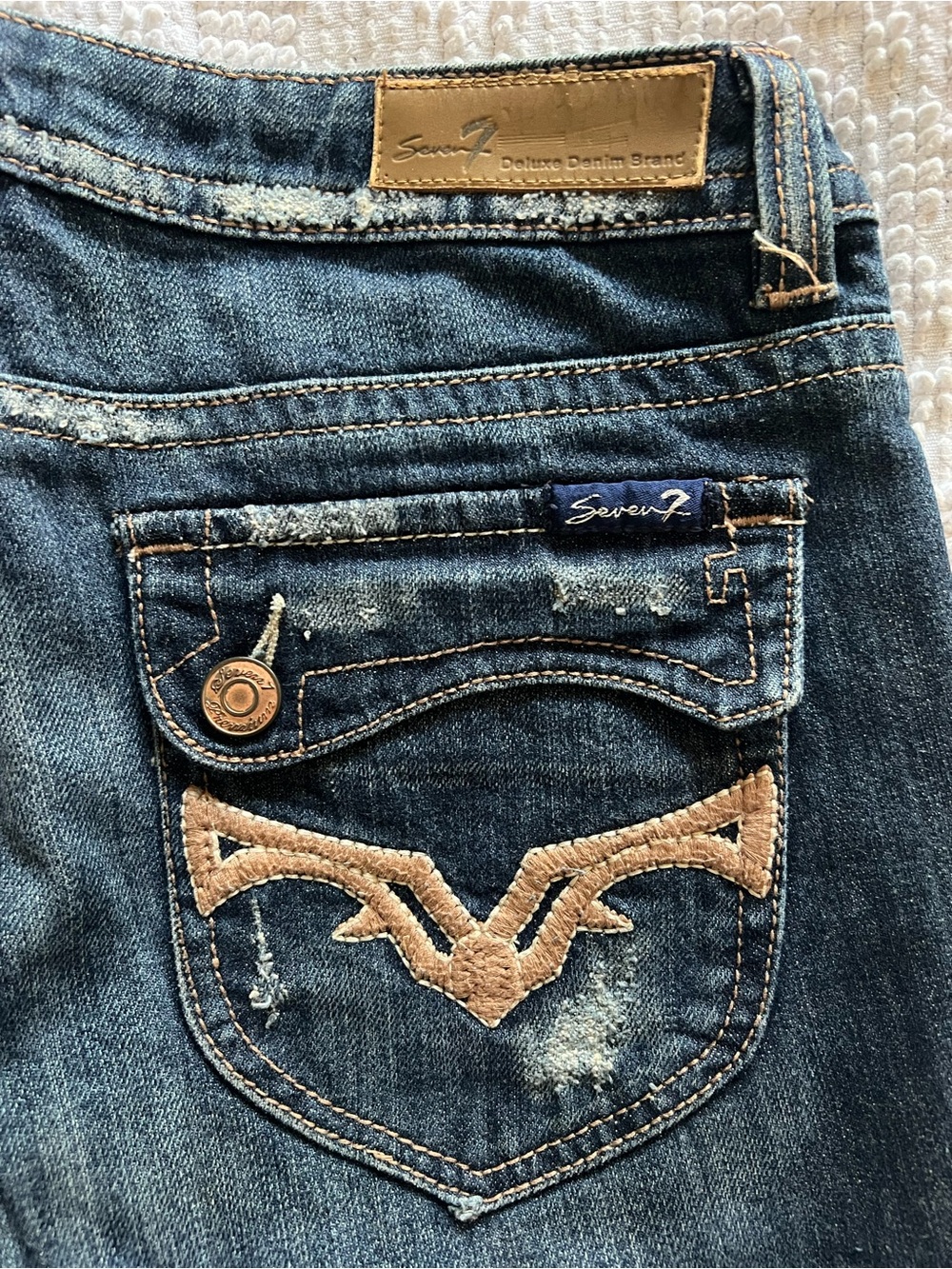 Seven7 Dark Blue Wide Leg Flare Jeans - Picture 5 of 8